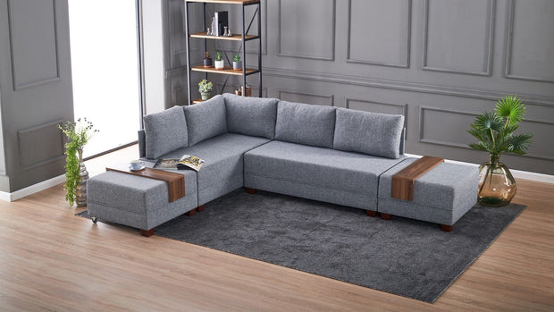 Asir Divano Angolare Letto a sinistro 5 posti in tessuto Fly Grigio