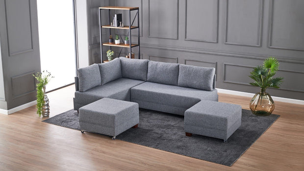 Asir Divano Angolare Letto a sinistro 5 posti in tessuto Fly Grigio
