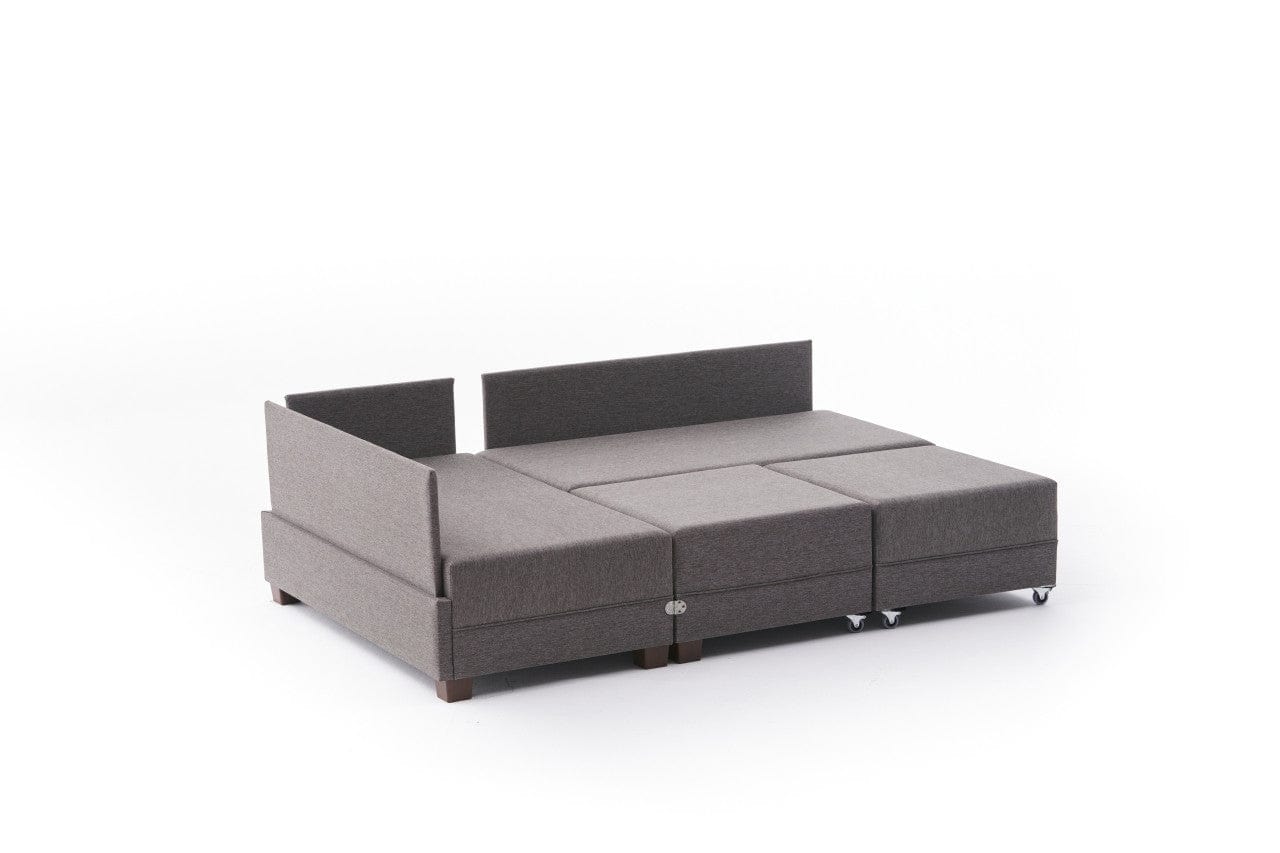 Asir Divano Angolare Letto a sinistro 5 posti in tessuto Fly Marrone
