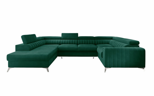 Eltap Divano Angolare Letto a sinistro 6 posti, in velluto Louisette Plus Verde
