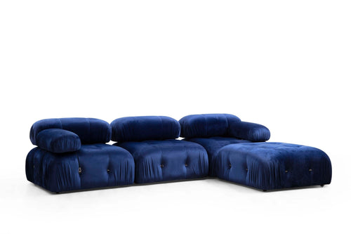 Asir Divano Angolare Modulare 3 posti in velluto Bubble Blu