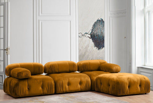 Asir Divano Angolare Modulare 3 posti in velluto Bubble Giallo