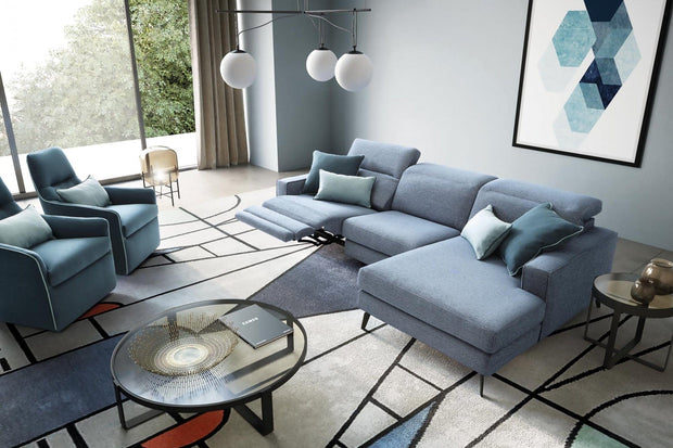 LeComfort Divano angolare relax elettrico a destro 4 posti Chris Blu