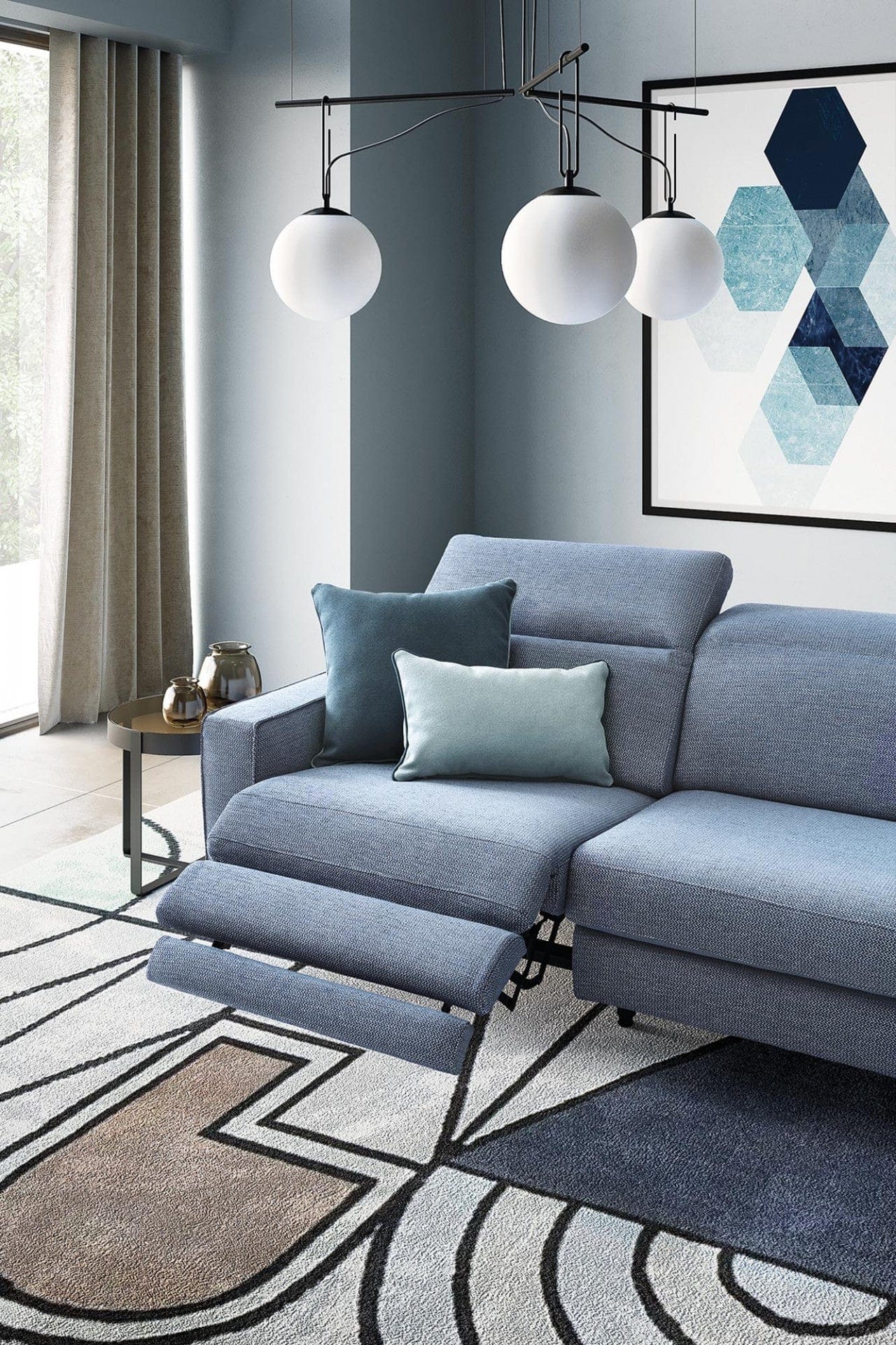 LeComfort Divano angolare relax elettrico a destro 4 posti Chris Blu