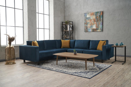 Asir Divano Angolare simmetrico 4 posti in tessuto Kale Blu