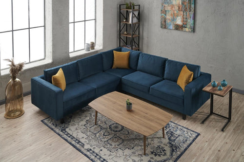 Asir Divano Angolare simmetrico 4 posti in tessuto Kale Blu