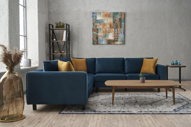 Asir Divano Angolare simmetrico 4 posti in tessuto Kale Blu