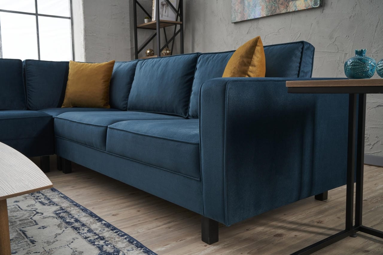 Asir Divano Angolare simmetrico 4 posti in tessuto Kale Blu