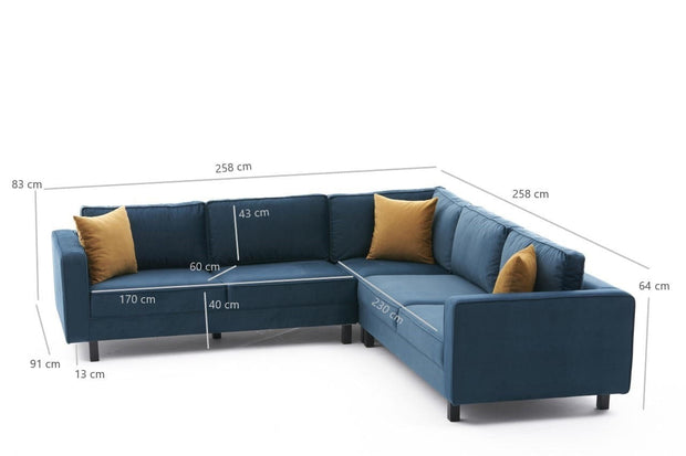 Asir Divano Angolare simmetrico 4 posti in tessuto Kale Blu