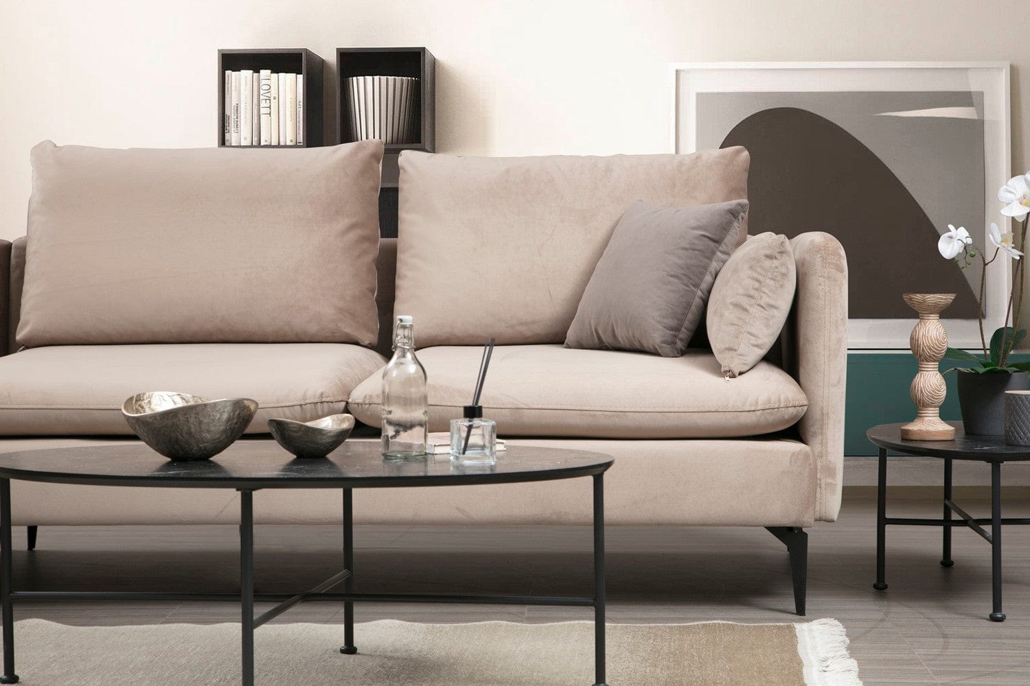 Asir Divano Angolare universale 3 posti in velluto Felix Beige