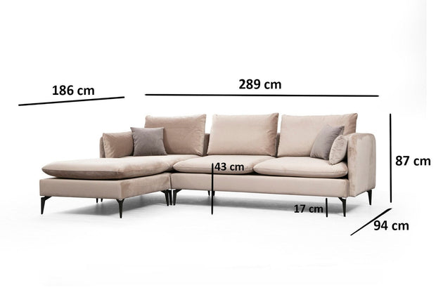 Asir Divano Angolare universale 3 posti in velluto Felix Beige