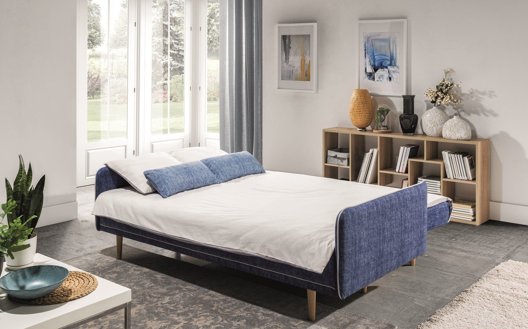 Divano Letto 2 posti in tessuto Sinuo Blu (1)