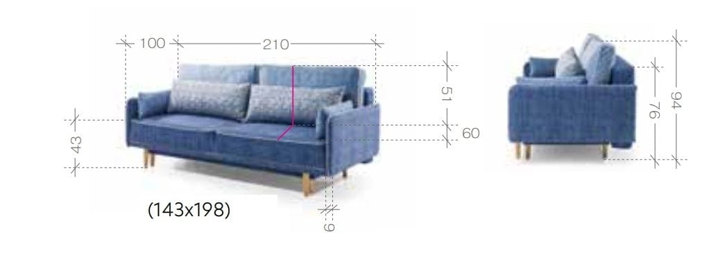 Divano Letto 2 posti in tessuto Sinuo Blu (4)
