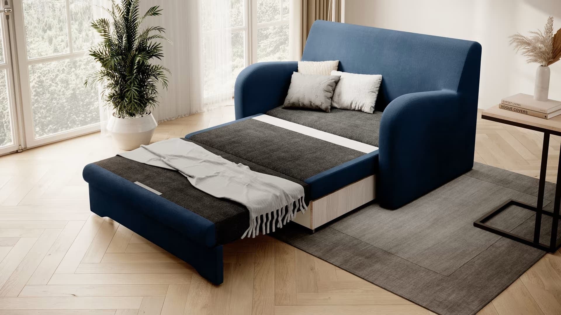Eltap Divano Letto 2 posti in velluto con contenitore Ariola Plus Blu