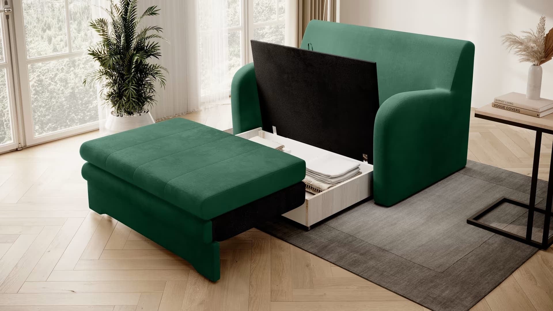 Eltap Divano Letto 2 posti in velluto con contenitore Ariola Plus Verde