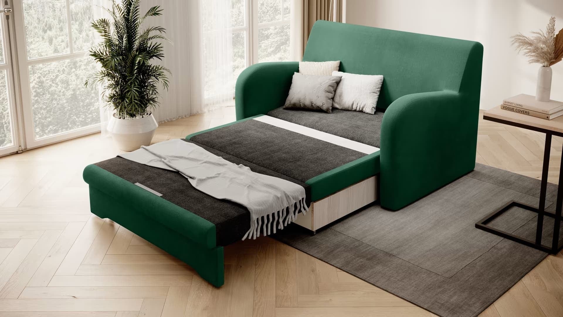Eltap Divano Letto 2 posti in velluto con contenitore Ariola Plus Verde