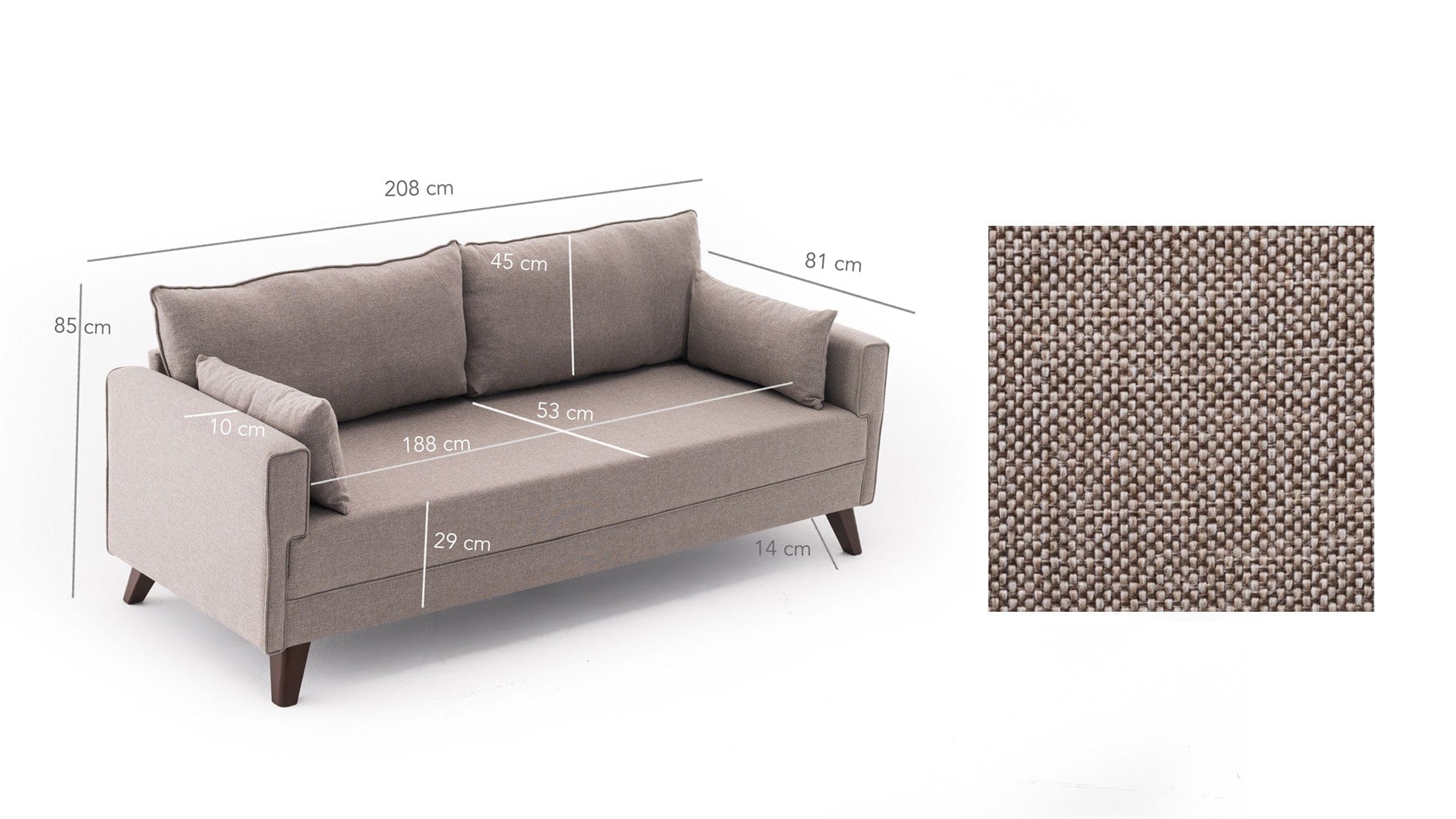 Asir Divano Letto 3 posti in tessuto Bella Cappuccino