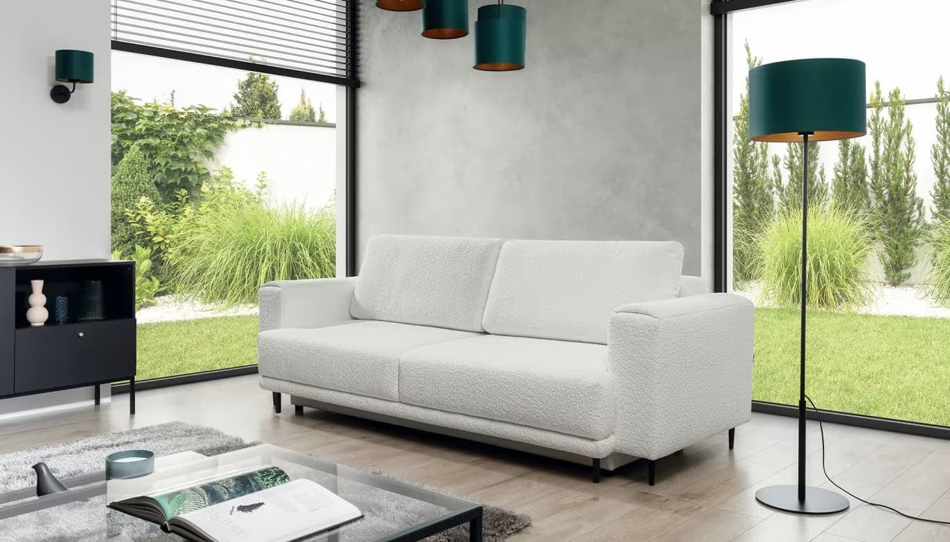 Eltap Divano Letto 3 posti in tessuto con contenitore Dalis Bianco