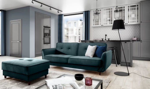 Divano Letto 3 posti in velluto con contenitore Bellisima Plus Blu