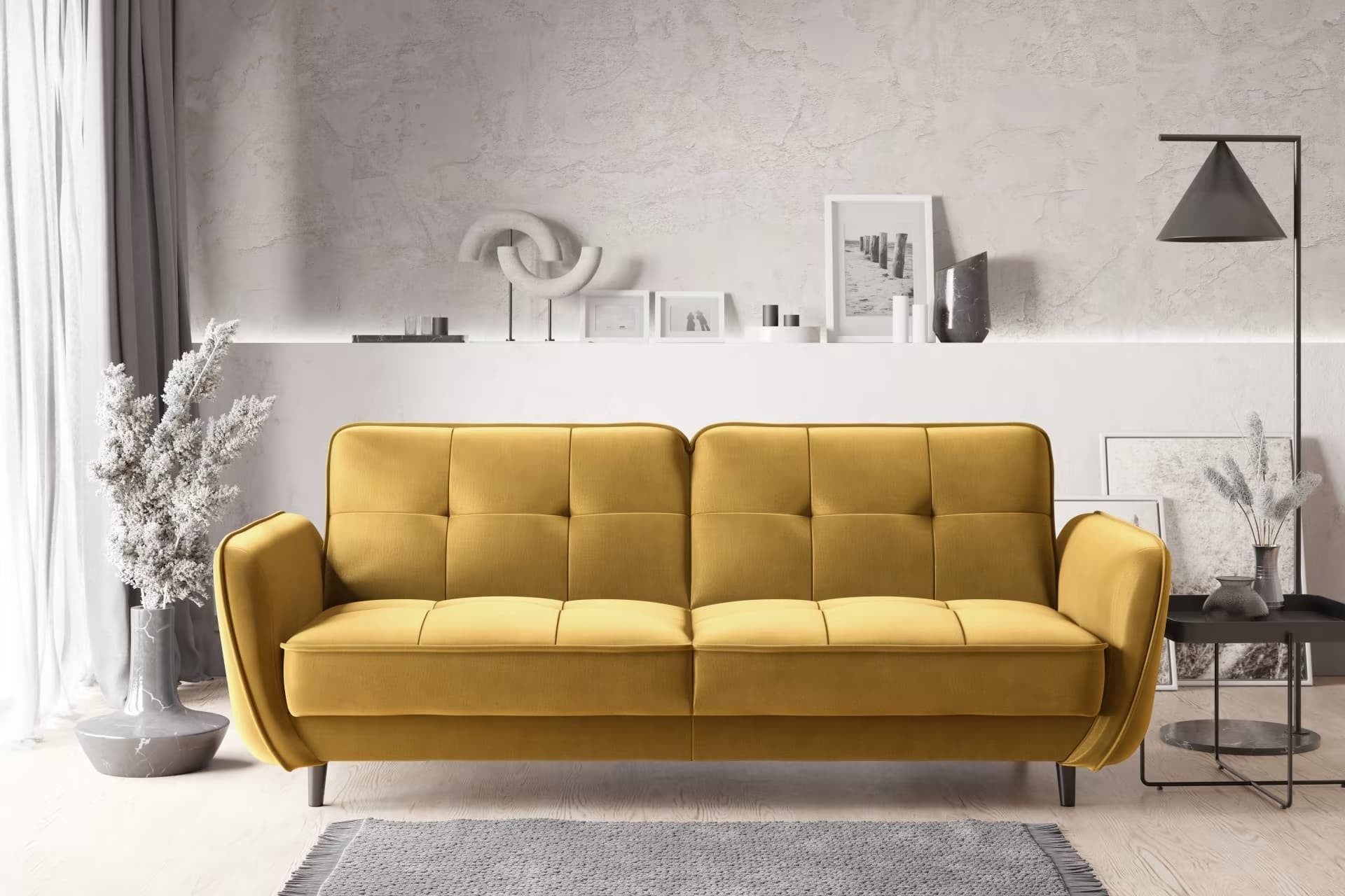Eltap Divano Letto 3 posti in velluto con contenitore Bellisima Plus Giallo