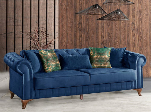 Oyo Divano Letto 3 posti in velluto con contenitore Pedesa Blu