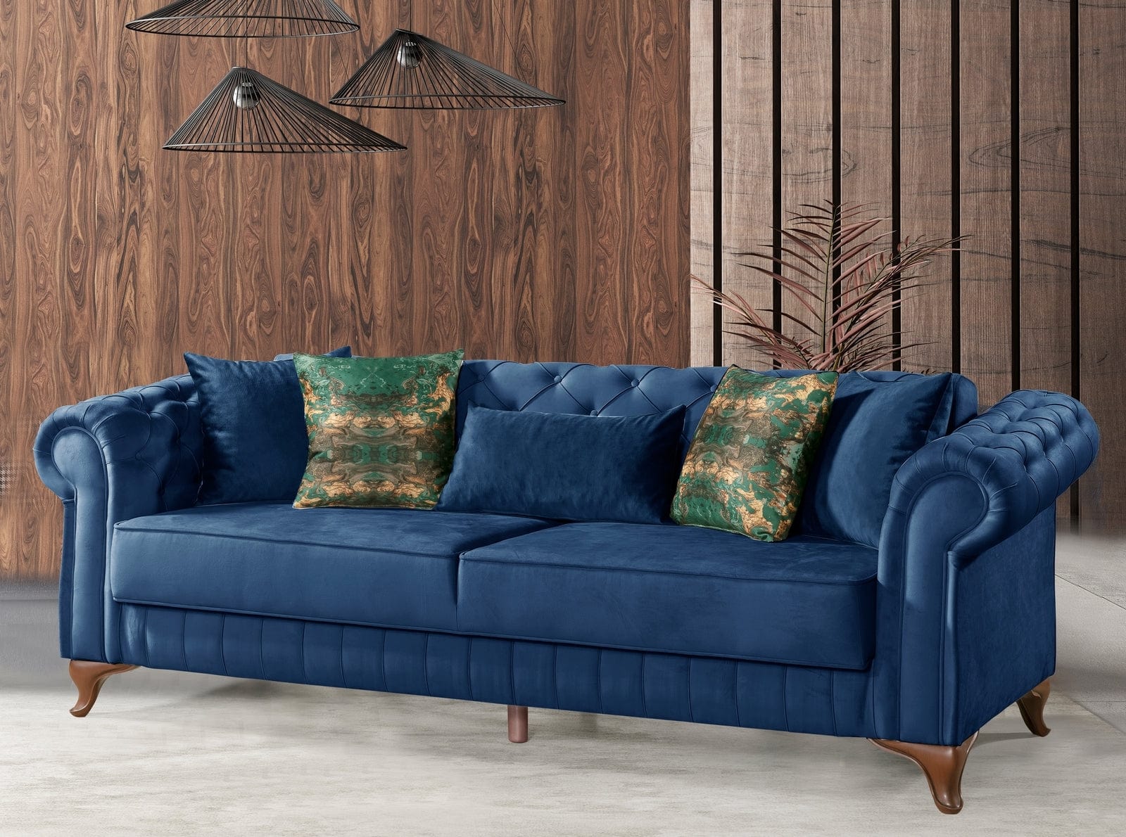 Oyo Divano Letto 3 posti in velluto con contenitore Pedesa Blu