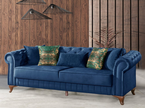 Oyo Divano Letto 3 posti in velluto con contenitore Pedesa Blu