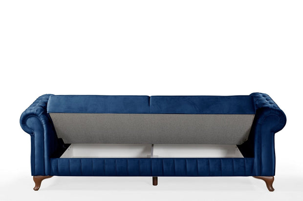 Oyo Divano Letto 3 posti in velluto con contenitore Pedesa Blu