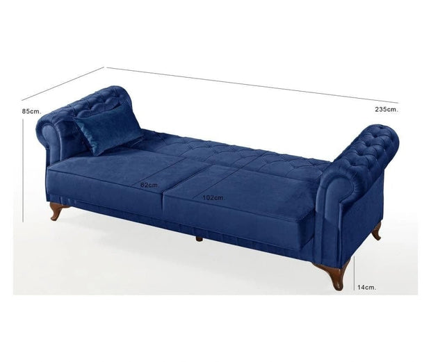 Oyo Divano Letto 3 posti in velluto con contenitore Pedesa Blu