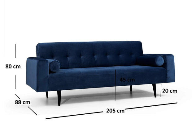 Asir Divano Letto 3 posti in velluto Derry Blu