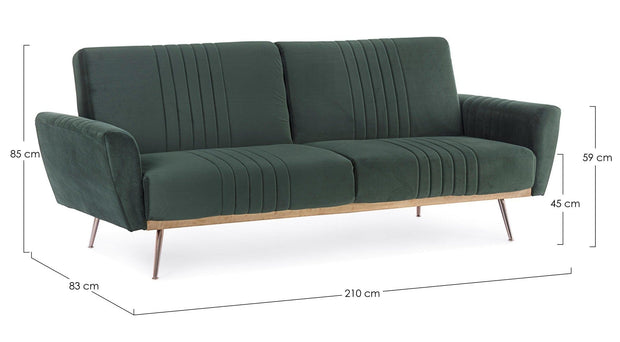 Bizzotto Divano Letto 3 posti in velluto Johnny Verde