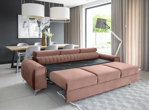 Eltap Divano Letto 3 posti in velluto Laurette Plus Rosa