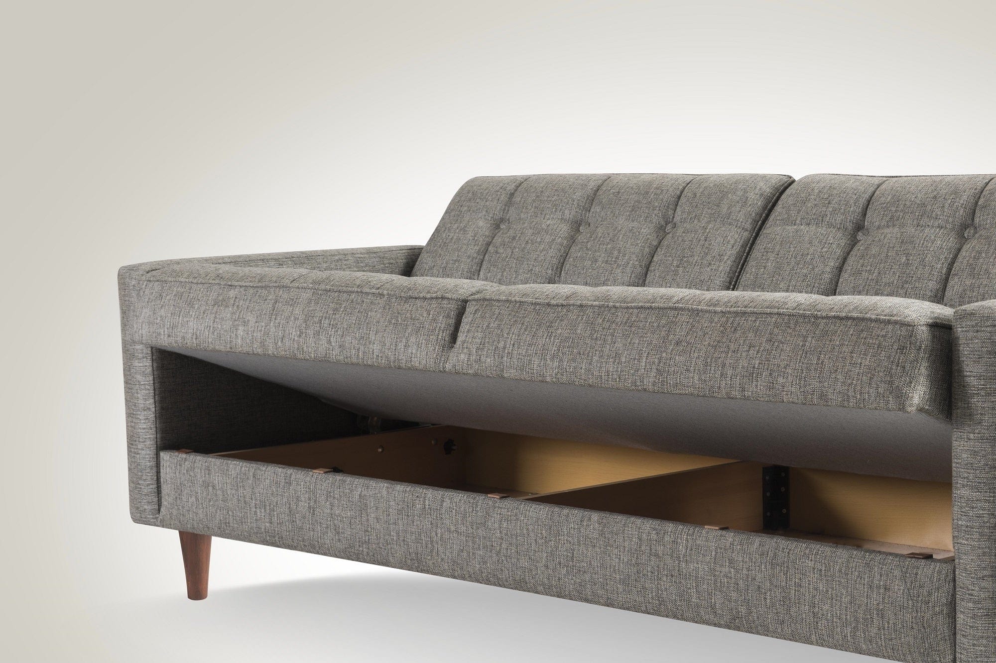 Serhat Divano letto con contenitore, imbottito in tessuto 3 posti Dallas Grey K1, l214xL84xH86 cm