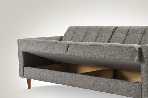 Serhat Divano letto con contenitore, imbottito in tessuto 3 posti Dallas Grey K1, l214xL84xH86 cm