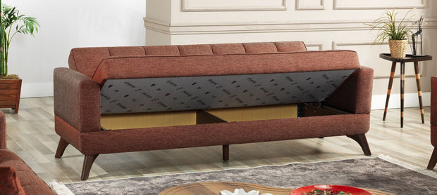 Serhat Divano letto con contenitore, imbottito in tessuto 3 posti Los Angeles Grey K2, L220xL84xH86 cm