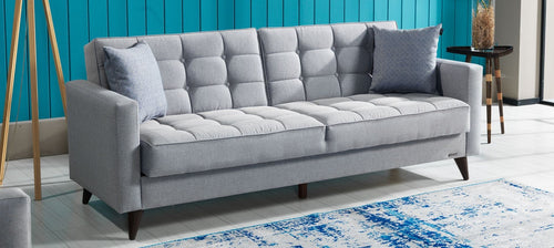 Serhat Divano letto con contenitore, imbottito in tessuto 3 posti Orlando Grey K1, l214xL84xH86 cm