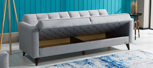 Serhat Divano letto con contenitore, imbottito in tessuto 3 posti Orlando Grey K1, l214xL84xH86 cm