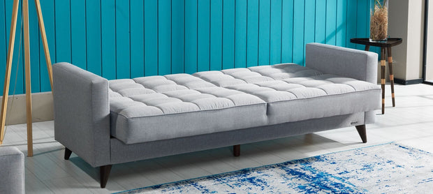 Serhat Divano letto con contenitore, imbottito in tessuto 3 posti Orlando Grey K1, l214xL84xH86 cm