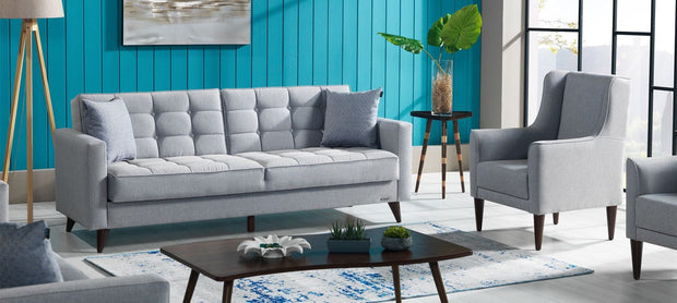 Serhat Divano letto con contenitore, imbottito in tessuto 3 posti Orlando Grey K1, l214xL84xH86 cm