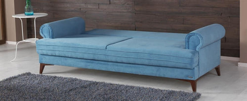 Serhat Divano letto imbottito, 3 posti Step Blue K1, l225xL92xH85 cm