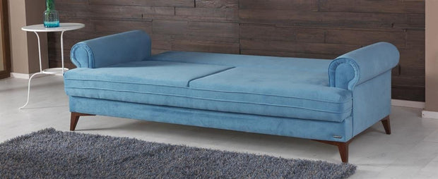 Serhat Divano letto imbottito, 3 posti Step Blue K1, l225xL92xH85 cm