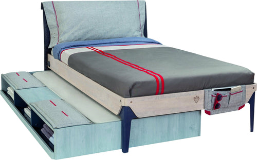 Letto a cassetti con contenitore in paglia per giovani, ragazzi 12-24 anni, Trio Blue, l194xL123xH26 cm (1)