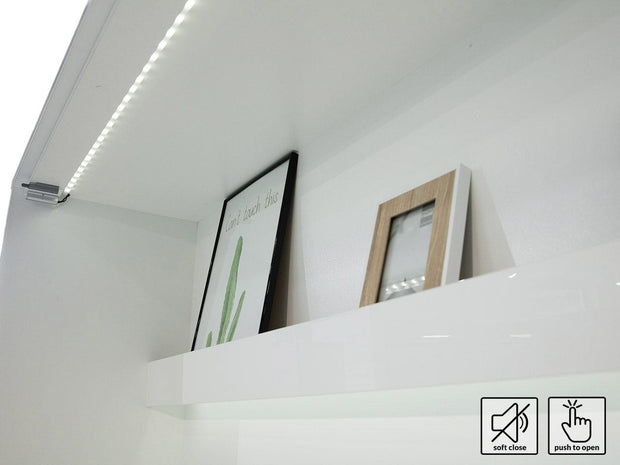 Letto a Scomparsa con meccanismo pneumatico, illuminazione, giroletto e 2 armadietti Bed Concept Verticale BC07 Bianco Opaco, 200 x 140 cm (10)