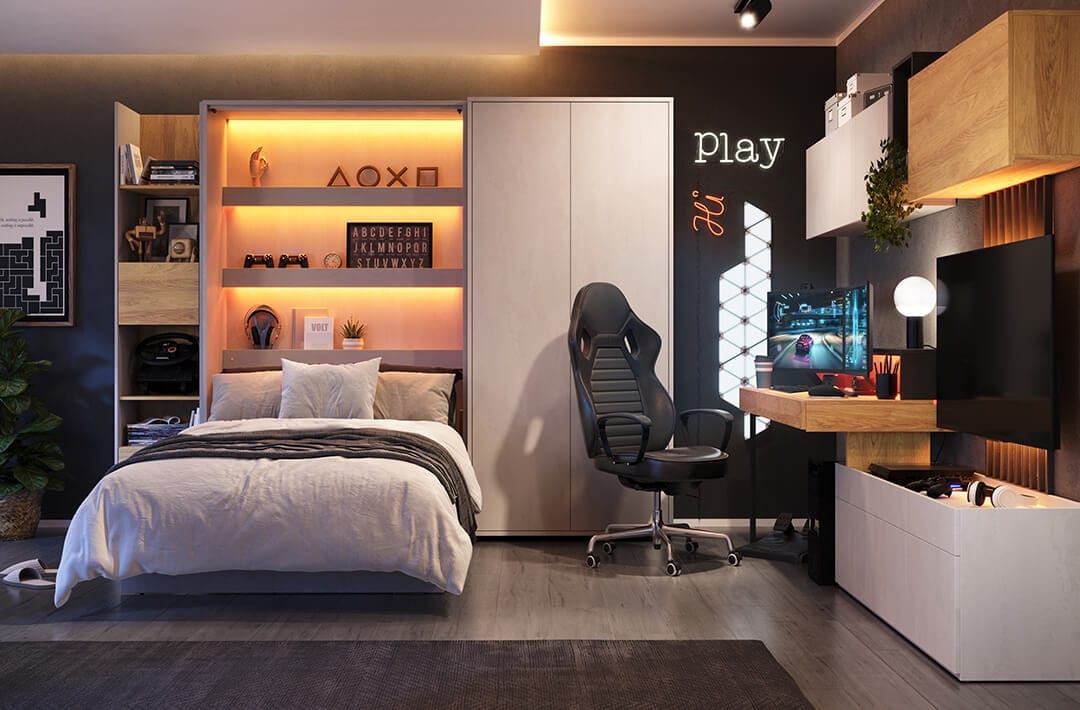 Letto a Scomparsa per bambini/adolescenti con meccanismo pneumatico Concept Junior Verticale Grigio, 120 x 200 cm (2)