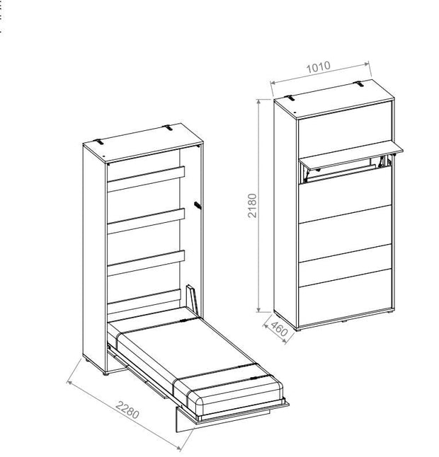 Letto a Scomparsa per bambini/adolescenti con meccanismo pneumatico Concept Junior Verticale Grigio, 90 x 200 cm (4)
