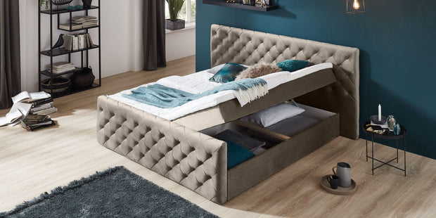Letto Boxspring con contenitore in velluto Lauria Cappuccino (3)