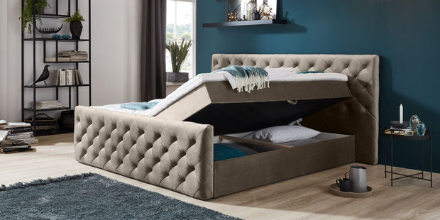 Letto Boxspring con contenitore in velluto Lauria Cappuccino (4)