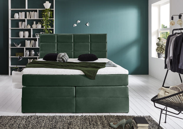 Letto Boxspring con contenitore in velluto Meran Verde (1)