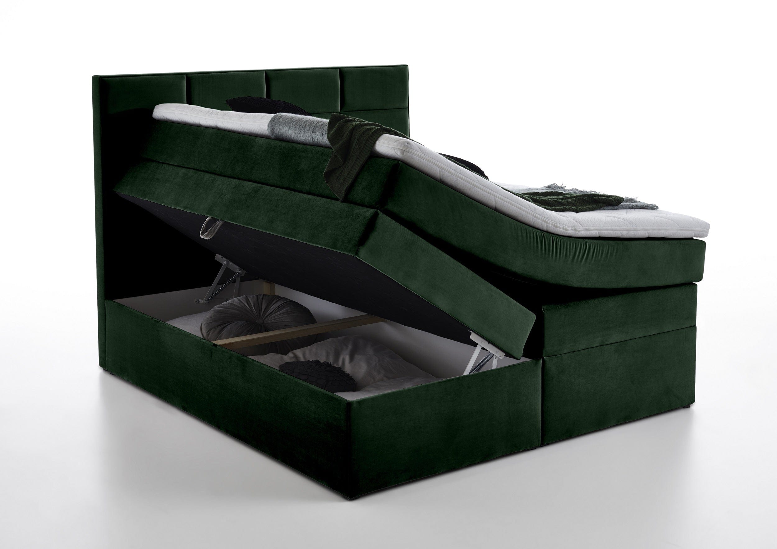 Letto Boxspring con contenitore in velluto Meran Verde (5)