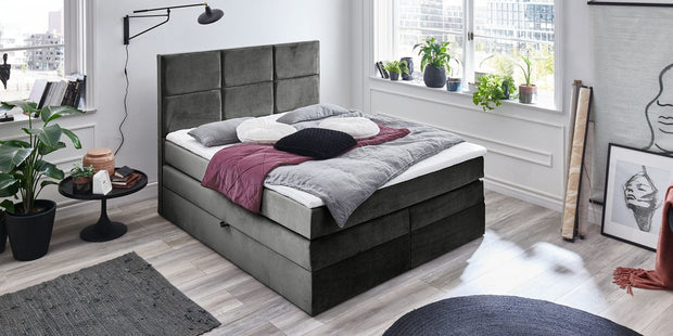 Letto Boxspring con contenitore in velluto York Antracite (1)